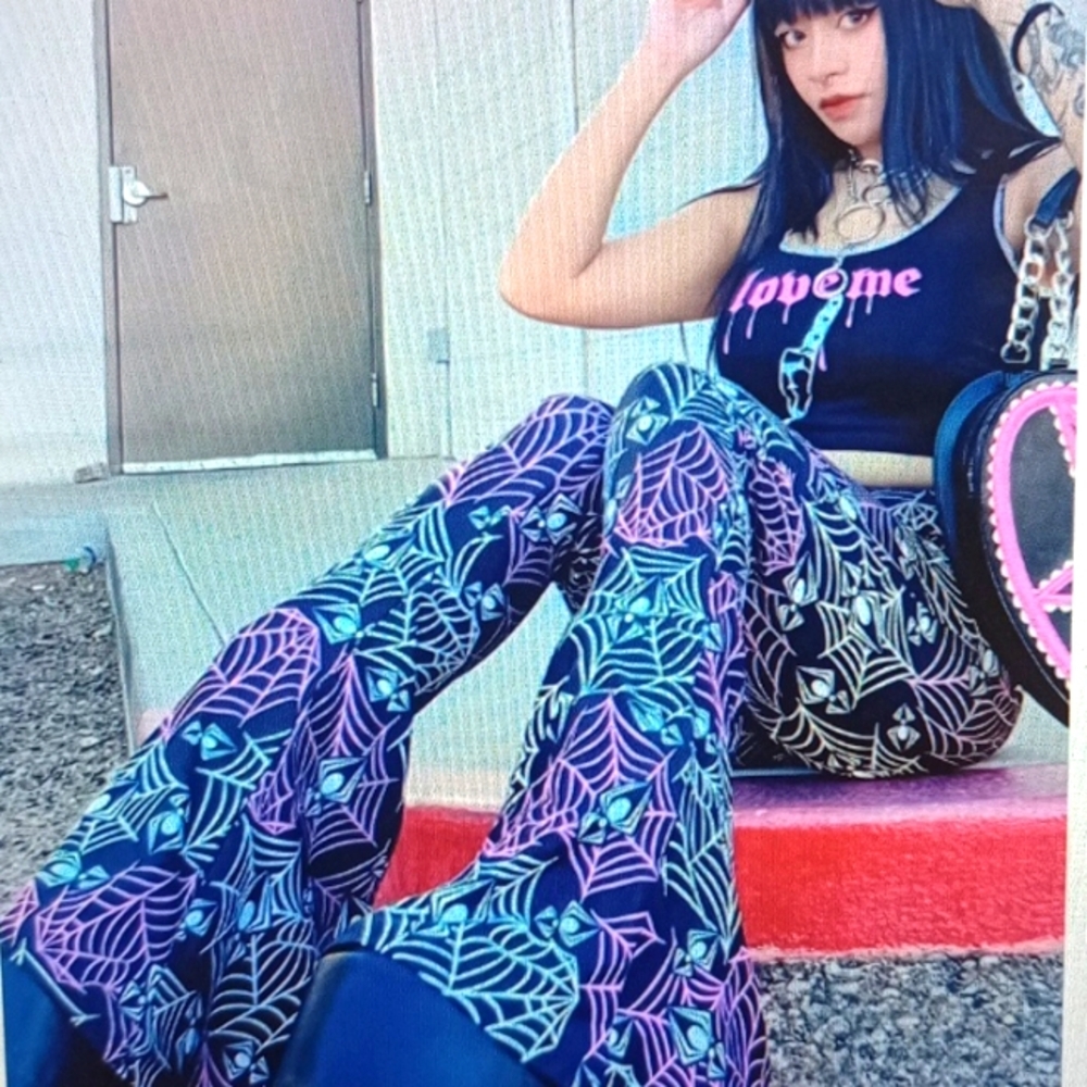 Spider Print Flare Leg Pants